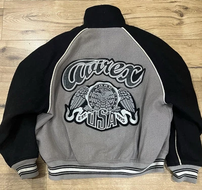 Vintage Rare Avirex Wool Chain Stitched Spell Out Varsity Bomber Jacket  Mens XL - Image 1 of 4