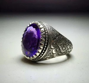 Natural Amethyst Stone 925 Silver Ring Purple Amethyst Ring, Handmade Ring - Picture 1 of 3