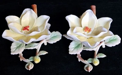 Flores de pared vintage Magnolia 3D Italia amarillo pálido blanco acrílico plástico 5" Foto 1 de 4