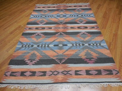 Alfombra turca Oushak, alfombra multicolor de tejido plano, alfombra bohemia hecha a mano, 4,8x6,10 Foto 1 de 4