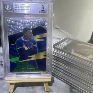 Kylian Mbappe 2021 Topps Paris Saint-Germain Neon Green Icy Foil Beckett 8 - Picture 1 of 2
