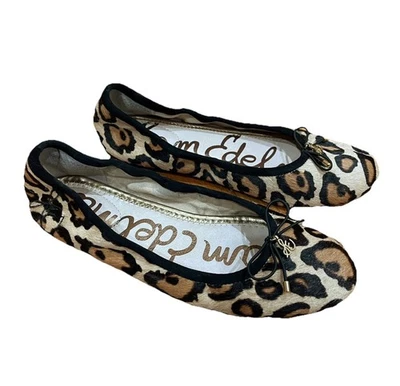 Sam Edelman Mujeres Felicia Leopardo Animal Estampado Ballet Planos Talla 7 M Pelo de Vaca Foto 1 de 4
