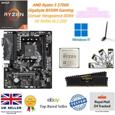 AMD Ryzen 7 5700X 32GB DDR4 2TB M.2 SSD Gigabyte B550M Gaming Motherboard Bundle - Image 1 of 4