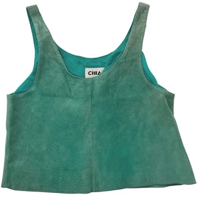 Vintage Chia Buffed Sueded Leather Crop Tank Top Green Size Small NWT - Photo 1/4
