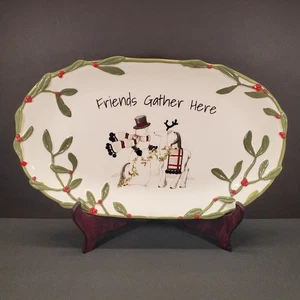 Fitz and Floyd Mistelzweig Fröhlichkeit "Friends Gather Here" 14" Weihnachtsplatte - Bild 1 von 7