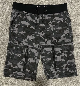 Men’s Akademiks Grey Black Camo Design 2XL Drawstring Cargo Shorts - Picture 1 of 7