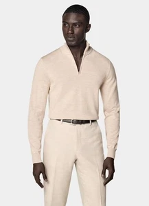 SuitSupply Grey sand Zip Sweater - Wool - Picture 1 of 5
