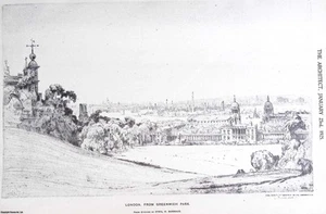 1925 : LONDON, FROM GREENWICH PARK. AN ORIGINAL PAGE FROM THE ARCHITECT. AN ILLU - Imagen 1 de 1