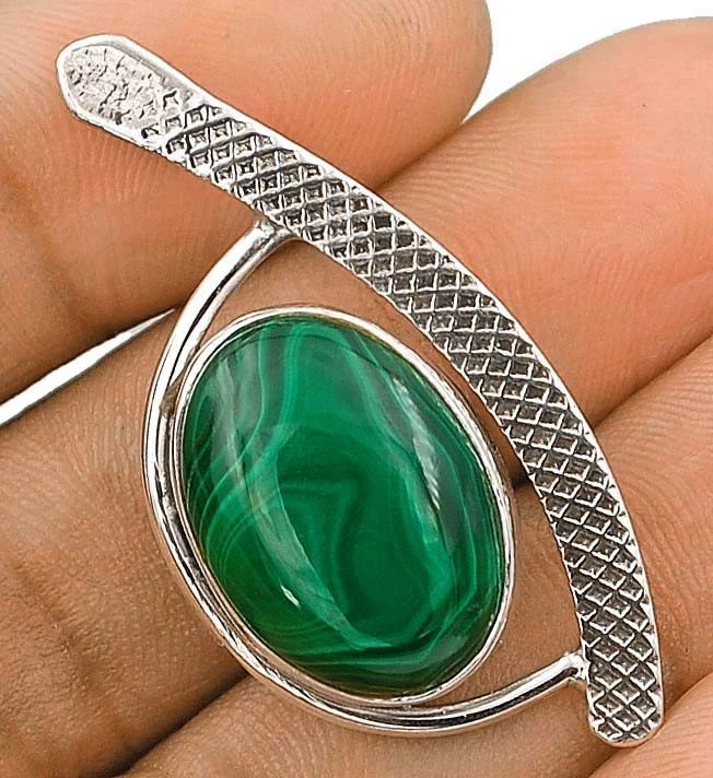 Natural Malachite 925 Solid Sterling Silver Pendant @5-5 - Image 1 of 1
