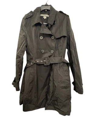 Kenneth Cole Reaction Womens Belted Trench Coat Size L Black Double-Breasted - Image 1 of 4