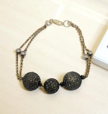 14K Yellow Gold Natural Gray + White Diamond Ball Bead 7.5" Bracelet MSRP $5,000 - Image 1 of 4