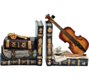 Vintage Decorative Bookends, Unique Violin Piggy Bank Book Ends Heavy Duty - Picture 1 of 4
