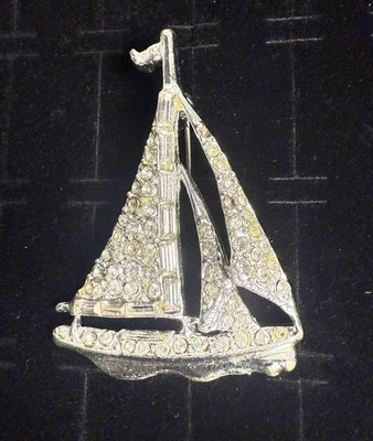 Broche prendedor velero cristal náutico enchapado en plata velas mar Foto 1 de 4