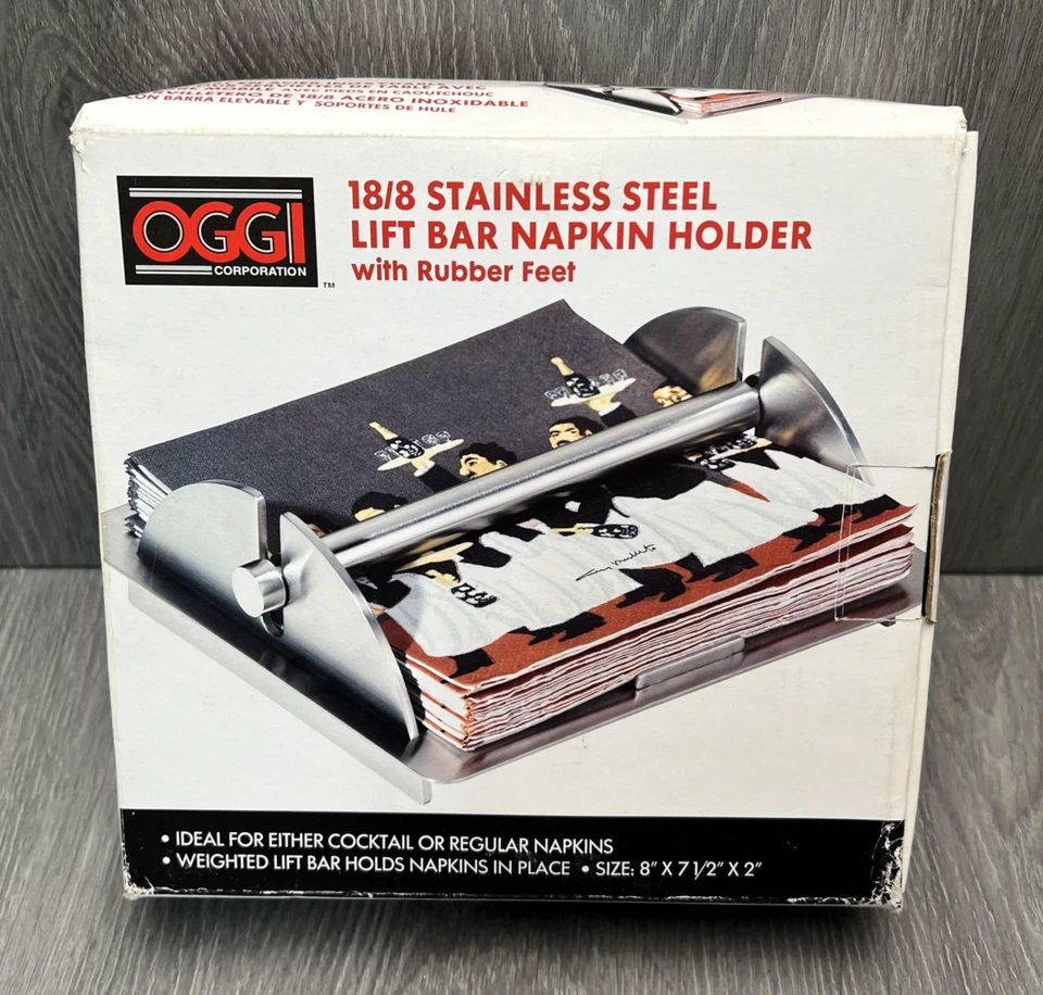 OGGI 18/8 不锈钢升降杆 餐巾架 加权橡胶脚 8x7.5x2 — 第 1/4 张图片