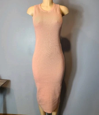 Express Pink Gold Shimmer Ribbed Bodycon Midi Sweater Dress Size Medium New  - Image 1 of 4