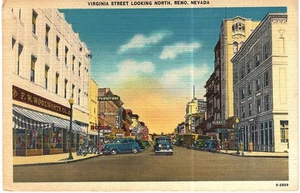 Reno Virginia Street Looking North Linen 1945 Unused NV - Picture 1 of 2