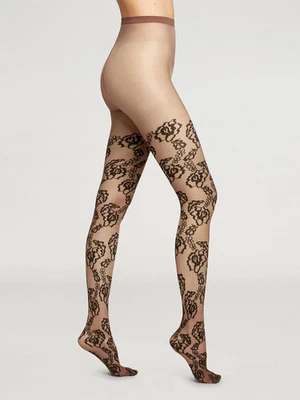 Wolford Doralee Tights floral stay up effect 20Den Fairly Light / Black S - Image 1 of 3