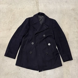US Navy 60s Pea Coat Wool Double Breasted Anchor Buttons 36R Mens - Picture 1 of 8