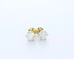 1.0 CT Natural Diamonds F/SI1 Round Cut 14K Yellow Gold 6-Prong Classic Earrings - Picture 1 of 4