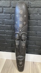 Vintage INDONESISCHE KUNST handgeschnitzt MOP INTARSIEN Holz Stamm Wand Gesichtsmaske 35" - Bild 1 von 24