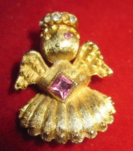 Vintage Small Gold Tone Rhinestone Angle pin- signed - Picture 1 of 8
