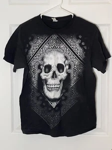 VINTAGE Delta Pro Weight Men's Size Medium Skeleton Skull Biker Black T-Shirt - Picture 1 of 3