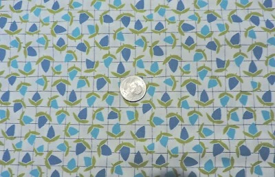 100 % algodón Andover - Tonos de flores verdes azuladas sobre blanco - Por yarda Foto 1 de 3