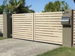 Cream or Paperbark SLAT Gates or Fences for homes & driveways Custom Cut - Picture 1 of 18
