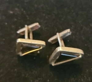 VTG . Sterling Silver - ART DECO Styling Black Onyx Triangle Mens Cufflinks Used - Picture 1 of 6