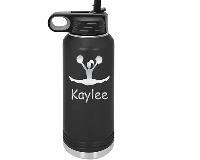 Engraved Cheer Water Bottle, 32oz Size With Straw Personalized With Your Name - Image 1 of 3
