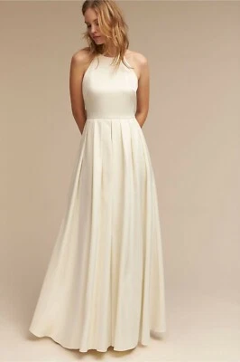 BHLDN Delancey Gown Badgley Mischka Satin Wedding Dress Size 0 8 Ivory NWT - Image 1 of 4