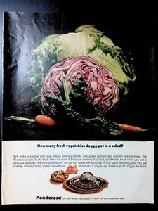 Anuncio impreso Ponderosa Steakhouse ensalada repollo lechuga zanahoria cena años 60 - Imagen 1 de 1