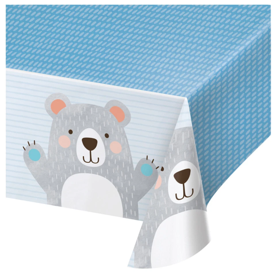 1st Birthday Party Supplies Bear Plastic Tablecover Boy Tableware Blue One 1 - Image 1 of 1