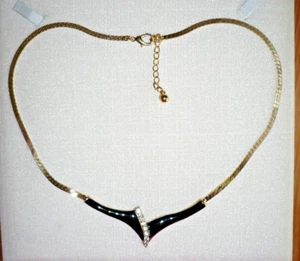 elegante Strass Kette Collier 40-45 cm Emaille ModeSchmuck gold schwarz NEU +TOP - Bild 1 von 4
