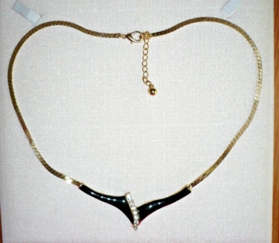 elegante Strass Kette Collier 40-45 cm Emaille ModeSchmuck gold schwarz NEU +TOP - Bild 1 von 4