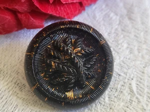 Bouton ancien en verre noir moucheté doré joli diamètre: 2,2 cm G15D - Picture 1 of 3