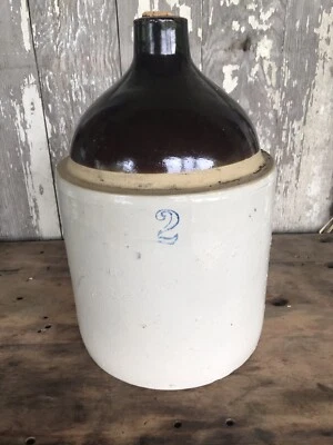 Jarra Vaso Vintage 2 Galones Con Corcho Blanco y Marrón Azul Nº 2 Foto 1 de 4
