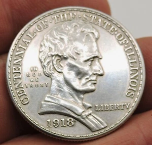 1918 Silver Lincoln - Illinois Centennial Commemorative Half Dollar - Picture 1 of 3