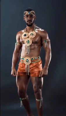 Fantasia de Carnaval do Caribe Bronze Tropical Marrom Bronzeado Bambu Brasil Masculina - Imagem 1 de 4