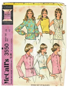 McCall's 3550 Pullover or Button-Front Blouses Sewing Pattern Misses Size 20 - Picture 1 of 4