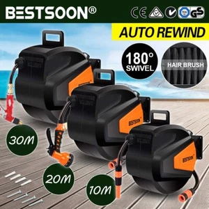 RETRACTABLE GARDEN HOSE REEL Auto Rewind Water Spray Gun Wall Mount 10/20/30M - Picture 1 of 20