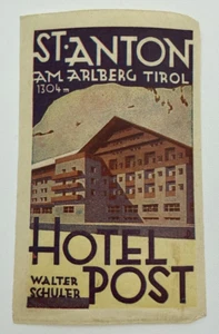 Etiqueta/pegatina de equipaje original correo de hotel St. Anton Arlberg Tirol Walter Schuler - Imagen 1 de 2