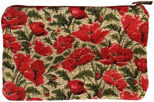 MOHNBLUMEN BEIGE HINTERGRUND BELGISCHER GOBELIN TIFFANY KACHEL GELDBÖRSE ETUI KOSMETIKTASCHE - Bild 1 von 4