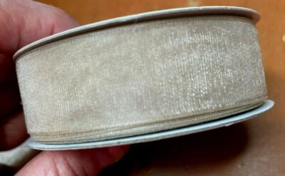 Nylon Woven Sheer 7/8" Ribbon Beige 25 yards 1 Roll - Image 1 of 3