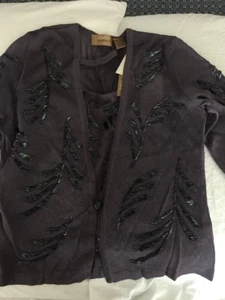 NWT DANA BUCHMAN Purple Beaded Sweater Twin Set Small - Picture 1 of 8