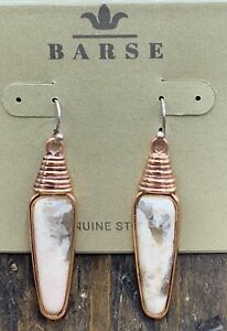 Barse Cordage Elongated Earrings- Feldspar Jasper- Copper- NWT