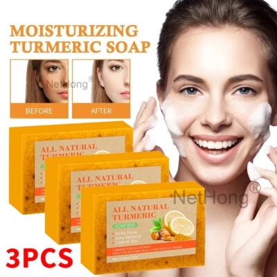 3X Lemon Turmeric Kojic Acid Soap Bar, Turmeric Face and Body Soap 120g