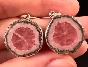 RHODOCHROSITE Stalaktit Scheibe Tropfen Ohrringe - Argentinien - Sterlingsilber 53710 - Bild 1 von 3