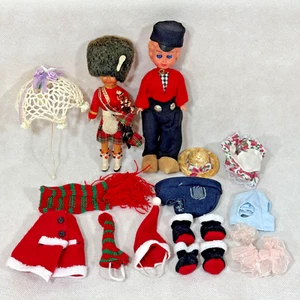 Vintage Dolls & Clothing Bundle Lot Bagpipes Dutch Wooden Shoes Hat Umbrella - Picture 1 of 15