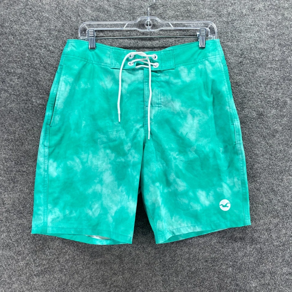 Hollister Swim Shorts Men 30 Green Colorblock Mid Rise Drawstring Lined Swimwear - Image 1 of 4